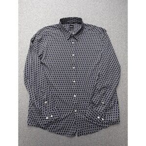 Boss Shirt Mens 2XL Blue Geometric Stretch Slim Fit Button Front Jersey Casual